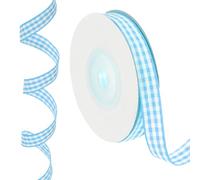PATIKIL 10 Yardas x 0.4" Cinta de Cuadros tela rayada, Cintas para Envolver Regalos Azules Y Blancas para Arcos de Acción de Gracias, Coronas, Manualidades, Cumpleaños, Bodas