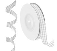 PATIKIL 10 Yardas x 0.4" Cinta de Cuadros tela rayada, Cintas para Envolver Regalos En Gris Y Blanco para Arcos de Acción de Gracias, Coronas, Manualidades, Cumpleaños, Bodas