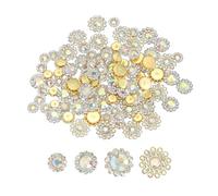 PATIKIL 100 Pcs Piedras De Estrás Cosidas Cristales 8mm 10mm 12mm 14mm,3 Capas Flores De Costura Piedras De Estrás Gemas De Vidrio Base De Metal Para Decoración De Vestidos,Dorado/Colorido