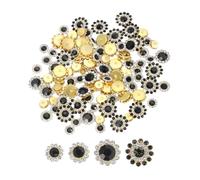 PATIKIL 100 Pcs Piedras De Estrás Cristal Para Coser 8mm 10mm 12mm 14mm, 3 Capas Flores Para Coser Piedras De Estrás Gafas Gema Base De Metal Para Decoración De Vestidos, Oro/Negro