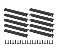 PATIKIL 10Pcs Tiradores de Borde de Dedo, 250mm Tiradores de Borde para Gabinetes, Armario, Cajones, Manijas de Aleación de Aluminio con Tornillos, Negro