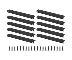 PATIKIL 10Pcs Tiradores de Borde de Dedo, 250mm Tiradores de Borde para Gabinetes, Armario, Cajones, Manijas de Aleación de Aluminio con Tornillos, Negro