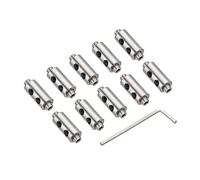 PATIKIL 14x7mm Alambre Cuerda Clips Juego, 3mm Agujero 10uds Acero Doble Agujeros Bloqueo Cable Abrazaderas Clip con M4x0,7 Hexagonales Tornillos Llave para Cable Bricolaje, Plata