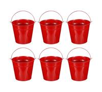 PATIKIL 18x13x16.5cm Pequeños Cubos de Metal con Asa, 6 Pcs Mini Cubo Galvanizado Colorido para Pascua para Manualidades Fiestas Decoración, Rojo