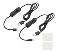 PATIKIL 1M Cable USB Interruptor Encendido/Apagado, 2 Pcs Cable Extensión USB Macho A Tipo-C Macho Con Cinta Adhesiva Doble Cara Espuma Para Lámpara Escritorio LED Tira LED, Negro