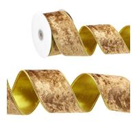 PATIKIL 2.5 Pulgadas X 10 Yardas Cinta De Terciopelo Alambrada Cintas Aterciopeladas De Oro Arrugadas De Una Cara Para Manualidades Lazos Coronas Decoraciones De Árboles Navideños Oro