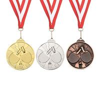 PATIKIL 2.6" Mesa Tenis Medallas, 3 Paquete Mesa Tenis Premio Medallas Juego Dorado Plata Bronce Medalla con Lazo Rojo Blanco para Juegos Deportes Competiciones