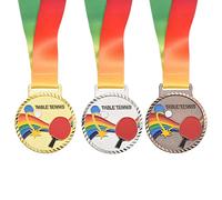 PATIKIL 2.7" Mesa Tenis Medallas, 3 Paquete Mesa Tenis Premio Medallas Juego Dorado Plata Bronce Medalla con Cinta Multicolor para Juegos Deportes Competiciones