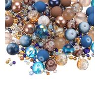 PATIKIL 2-8mm Perlas de Vidrio Resina Surtidas, Perlas Redondas de Grava Agrietada Pequeñas Espaciador Europeo de Semillas Mezcladas a Granel con Agujero para Hacer Joyas, Azul