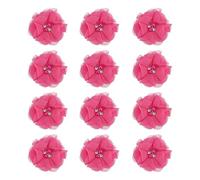 PATIKIL 2" Flores de Gasa, 12Pcs Flores de Tela con Estrás y Perlas Artificiales para Coser, Apliques Decorativos para Ropa, Bricolaje de Bodas, Diademas, Decoración, Rojo Rosa