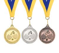 PATIKIL 2" Mesa Tenis Medallas, 3 Paquete Mesa Tenis Premio Medallas Juego Dorado Plata Bronce Medalla con Cinta Azul Amarillo para Juegos Deportes Competiciones