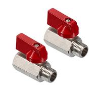PATIKIL 2 Paquete 1/4 NPT Latón Mini Bola Válvula para Tubo Acoplador Rojo | NPT Hembra a Macho Cierre Válvula, Conector