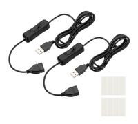 PATIKIL 2 Pcs Cable USB De 2M Con Interruptor De Encendido/Apagado Negro | Cable De Extensión USB Macho A Hembra, Con Cinta Doble Cara De Espuma, Para Lámpara De Escritorio LED Tira LED
