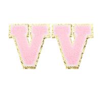 PATIKIL 2 Pcs Parches De Letras De Hierro, Parche De Letras De Chenilla Brillante Rosa, Letra V