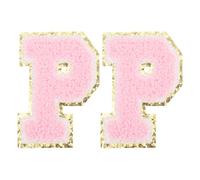 PATIKIL 2 Pcs Parches De Letras De Planchar, Parche De Letras De Chenille Con Brillos Rosa, Alfabeto P