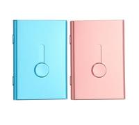 PATIKIL 2 Piezas De Portatarjetas Deslizante, Estuche De Tarjetas De Visita Portátil De Aleación De Aluminio para Billetera De Crédito E Identificación Hombres Mujeres (Azul/Dorado Rosa)