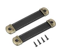 PATIKIL 2 Piezas Tiradores De Cajón De Cuero De 4.4" Para Muebles Negro | Con Lámina De Hierro, Tiradores De Baúl Con Correa De Cuero, Con Tornillos De 18mm, Para Puertas De Cómoda