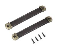 PATIKIL 2 Piezas Tiradores De Cuero De 5.7" Con Lámina De Hierro Marrón | Tiradores De Baúl Con Correa De Cuero Y Pomos Para Gabinete, Reemplazo De Herrajes, Con Tornillos De 18mm