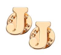 PATIKIL 2 pines de solapa con letras iniciales, broches de letras para mujeres y hombres, camisa, vestidos, trajes de abrigo, tono dorado, letra J