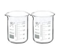 PATIKIL 200ml Bajo Forma Vidrio Cubilete, 2 Paquete 3.3 Borosilicato Vidrio Graduado Impreso Escala Medición Tazas con Caño para Cocina Laboratorio Líquidos