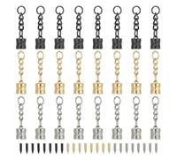 PATIKIL 24 Pcs Borlas Con Capuchón Terminal, Capuchones Terminales De Cuero Y Aleación Con Tornillo Y Cadena, Punta De Bolsas Llaveros DIY Joyería, Dorado/Negro/Plateado