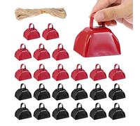 PATIKIL 24pcs Cencerros Partidos Fútbol, Cencerros 3 Pulgadas Eventos Deportivos Por Mayor Hacedores Ruido Fuertes Cencerro Metal Con Cuerda Para Animación Bodas, Rojo/Negro