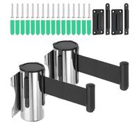 PATIKIL 2Pcs Barrera de Cinta Retráctil Fija para Montaje en Pared, 9.84 Pies de Barrera Retráctil con Estuche de Acero para Control de Multitudes en Estadios, Tono Plateado/Negro