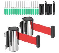 PATIKIL 2Pcs Barrera de Cinta Retráctil Fija para Montaje en Pared, 9.84 Pies Longitud Fija con Estuche de Acero para Control de Multitudes en Estadios, Tono Plateado/Rojo con Precaución