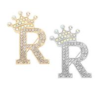 PATIKIL 2pcs Broche de Letra con Tiara, Alfiler de Diadema con Inicial Alfabeto de Rhinestone para Mujer Adorno Fino para Vestido Traje Abrigo Bolsa Personalizado, Dorado Plateado, Letra R