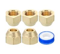 PATIKIL 3/8 SAE Latón Abocardado Tuerca, 5 Paquete 45 Grados Cobre Acampanado Tubo Montaje Tubo Latón Montaje Tapa con Cinta para Aire Acondicionador Agua Gas Línea, Mate