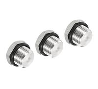 PATIKIL 3 Paquete 1/4 NPT Macho Enchufe Impermeable 304 Inoxidable Acero | Rosca Hexagonal Cabeza Encaje Sólido Tubo Accesorio, Polvo Prueba, con Sellado Goma Anillo