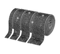 PATIKIL 4 Rollos De Cinta De Estrás, 0.35"/0.59"/1.06"/1.18" Cinta De Cristal Autoadhesiva, 4 Yardas De Pegatina De Diamante De Resina Para Manualidades DIY, Negro
