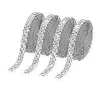 PATIKIL 4 Rollos de Cinta de Estrás, Tiras de Estrás de Cristal Autoadhesivas de 0.35", 4 Yardas de Pegatina de Diamante Bling de Resina para Manualidades DIY, Color Plata