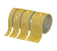 PATIKIL 4 Rollos de Cinta de Rhinestones, 0.35"/0.59"/1.06"/1.18" Tiras de Rhinestones Autoadhesivas, 4 Yardas de Pegatinas de Diamantes Brillantes de Resina para Manualidades DIY, Dorado