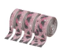 PATIKIL 4 Rollos de Cinta de Rhinestones, 0.35"/0.59"/1.06"/1.18" Tiras de Rhinestones Autoadhesivas, 4 Yardas Pegatinas de Diamantes Bling para Manualidades, Rosa/Leopardo