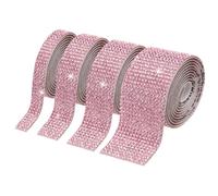 PATIKIL 4 Rollos de Cinta de Rhinestones, 0.35"/0.59"/1.06"/1.18" Tiras de Rhinestones Cristal Autoadhesivas, 4 Yardas de Pegatinas Bling de Diamante de Resina para Manualidades DIY, Rosa