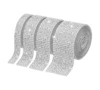 PATIKIL 4 Rollos de Cinta de Rhinestones, 0.35"/0.59"/1.06"/1.18" Tiras de Rhinestones Cristal Autoadhesivas, 4 Yardas de Pegatinas de Diamantes Brillantes de Resina, Plata