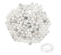 PATIKIL 4mm Cuentas De Piedra Natural, 200pcs Cuentas Redondas De Piedra Genuina Espaciadoras De Cristal Con Cordón Elástico De Cristal Para Hacer Joyas Pulseras De Encanto, Gris Blanco