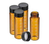 PATIKIL 4pcs 30ml Pequeños Frascos de Vidrio Marrón con Tapa de Rosca Negra, Frascos de Muestra Graduados de Vidrio Borosilicato para Almacenamiento de Sólidos, Líquidos y Polvos