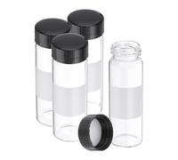 PATIKIL 4pcs 30ml Pequeños Viales de Vidrio Transparente con Tapa de Rosca Negra, Botellas de Muestra de Vidrio Borosilicato con Etiqueta para Almacenamiento de Sólidos, Líquidos y Polvos