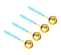 PATIKIL 5" Cuchara de Sello de Cera 5 Piezas Cuchara de Fusión de Sello de Cera de Latón con Mango de Madera Vintage para Sello de Cera Manualidades Azul Cielo