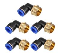 PATIKIL 5 Piezas Conector de Empuje de 1/2", Rosca Macho PT de 90 Grados para Conectar Codo de 10mm, Conector Recto de Tubo de Aire Combinado Adaptador de Rosca Rápida Neumática, Azul