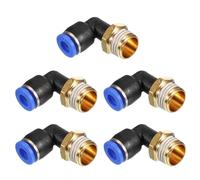 PATIKIL 5 Piezas Conector de Empuje de 1/4", Rosca Macho PT de 90 Grados para Conectar Tubos de 6mm Conector Recto de Tubo de Aire Combinado Adaptador de Rosca Rápida Neumática, Azul