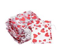 PATIKIL 50 Pcs Bolsas De Organza con Estampado De Corazón 3x4 Pulgadas, Bolsas De Organza Roja Transparente con Cordón para Fiestas, Dulces, Joyería, Bodas Y Regalos