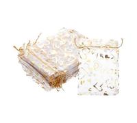 PATIKIL 50 Pcs Bolsas De Organza con Estampado De Corazón 4x6 Pulgadas, Bolsas De Organza Transparentes con Cordón En Color Oro Y Plata para Dulces, Joyería, Fiestas, Bodas Y Obsequios