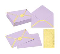 PATIKIL 50 Pcs Sobres A7 Sobres De 5 X 7" Con Borde Dorado Lila Claro | Para Invitaciones De Boda Fiesta Oficina Graduación Cumpleaños