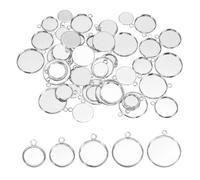 PATIKIL 50 Piezas De Bandejas Para Colgantes Para Hacer Joyería 10/12/14/16/20 mm Bandejas Vacías Para Colgantes De Hierro Con Engaste Individual Y Base Plana Color Plateado