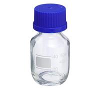 PATIKIL 50mL Reactivo Medios Botella, 1uds Redondo Graduado Vidrio Almacenamiento Botella Azul Roscada Tapa para Laboratorio Hogar, Transparente