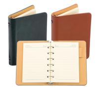 PATIKIL 6 Anillos Cubierta Carpeta, Paquete 2 A7 Cuaderno Cuero Carpeta Mini Recargable Hojas Sueltas Planificador Personal Con 50 Hojas Papel Rayado, Verde/Marrón