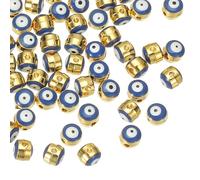 PATIKIL 6mm Cuentas de Ojo Turco Esmaltadas, 100 Pcs Cuentas de Ojo Turco Chapadas en Oro Encantos de Ojo Malvado en Aleación a Granel Espaciador Redondo para Hacer Pulseras, Azul